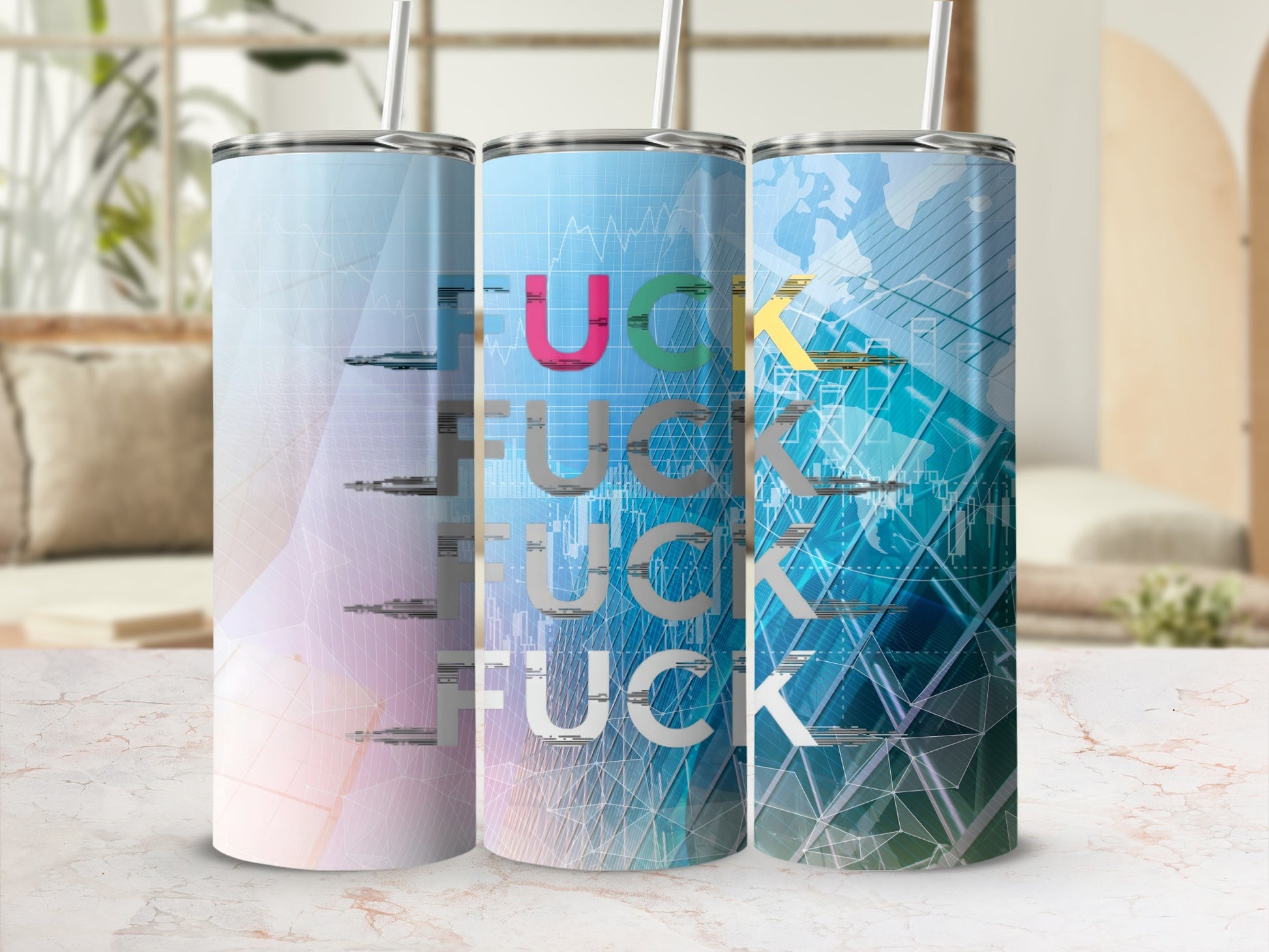Trendy Colorful Graphic Design Tumbler Set for Sale