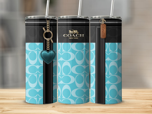 Stylish Blue Patterned Tumblers with Zipper Design