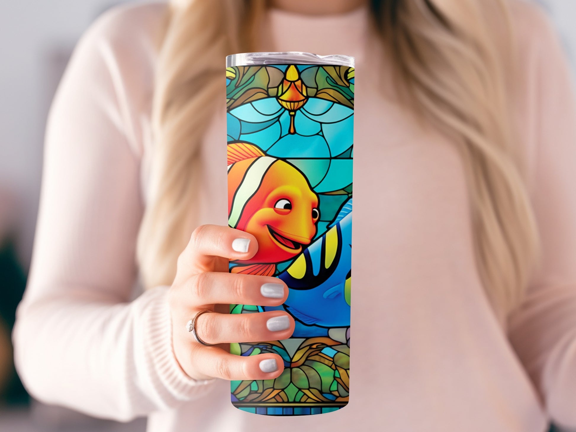 Colorful Stained Glass Fish Design Insulated Tumbler Cup