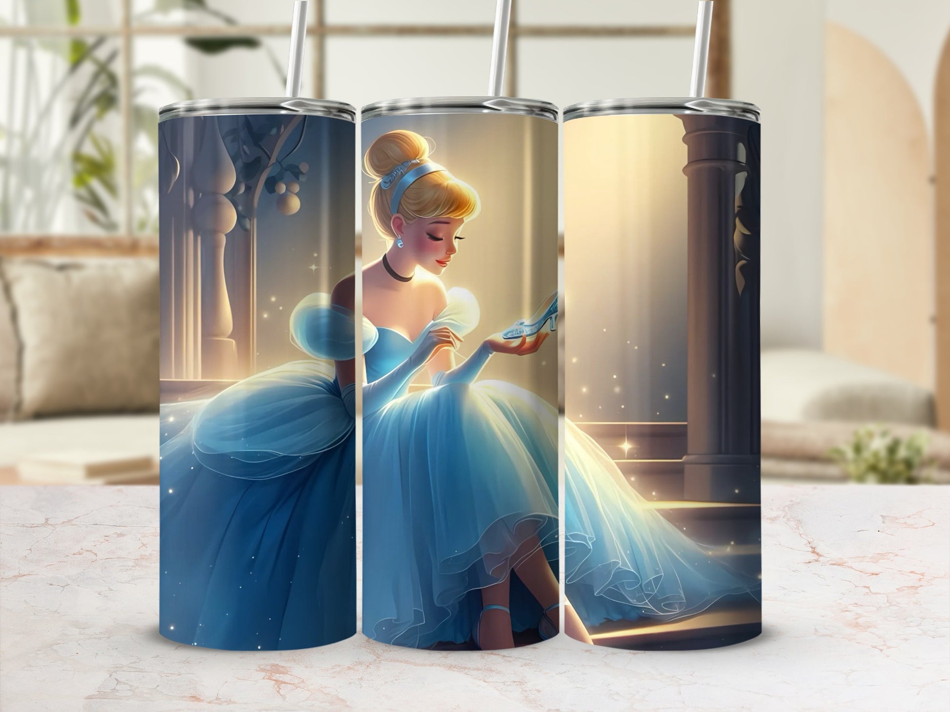 Elegant Cinderella Art Tumbler with Straw 20oz