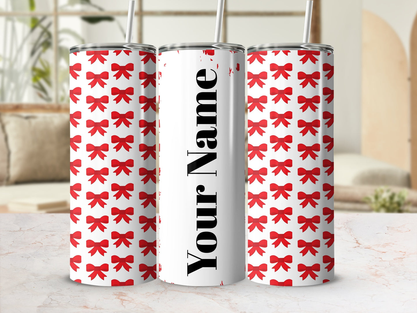 Personalized Tumbler with Red Bows Custom Name Design
