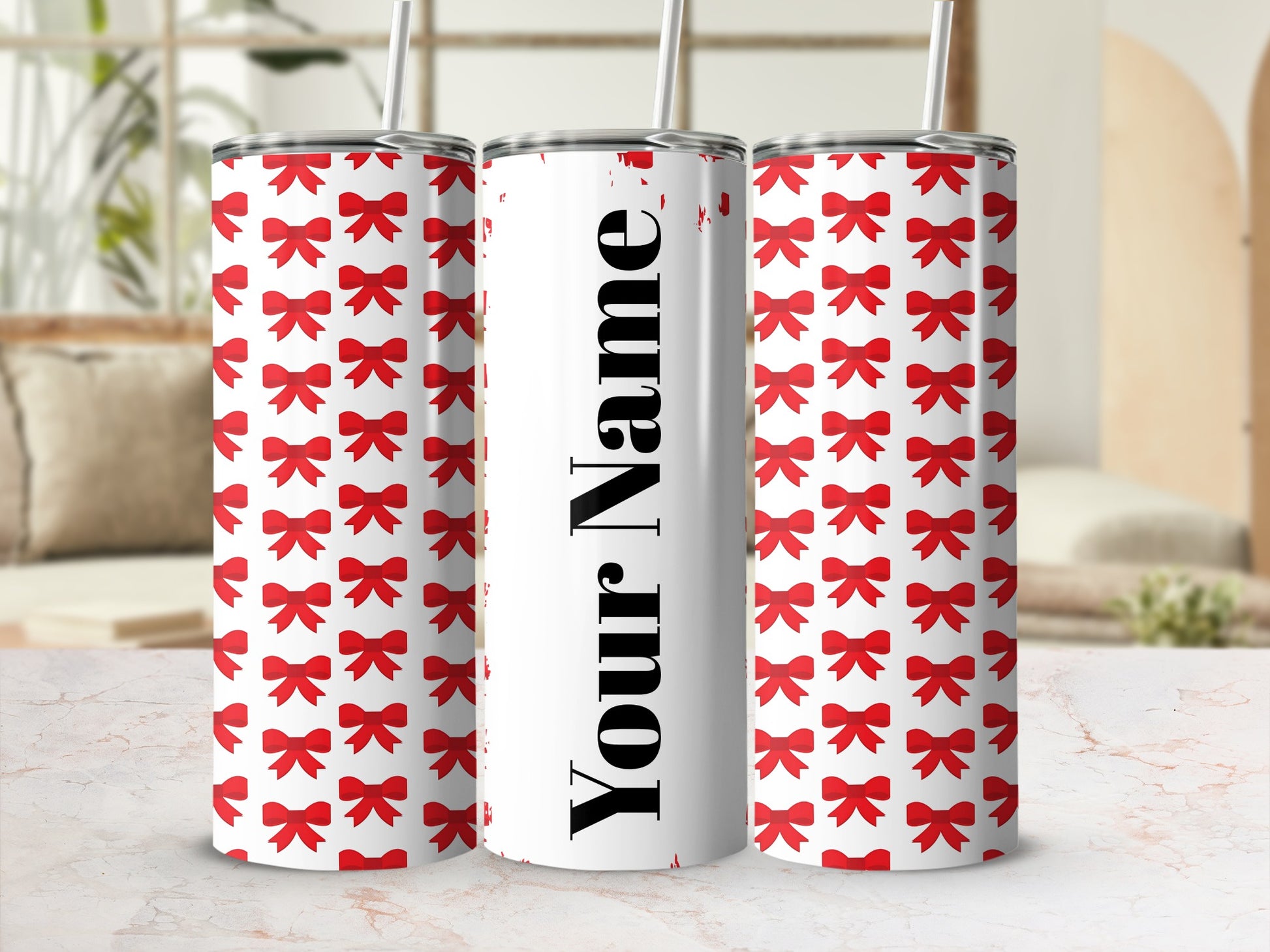 Personalized Tumbler with Red Bows Custom Name Design