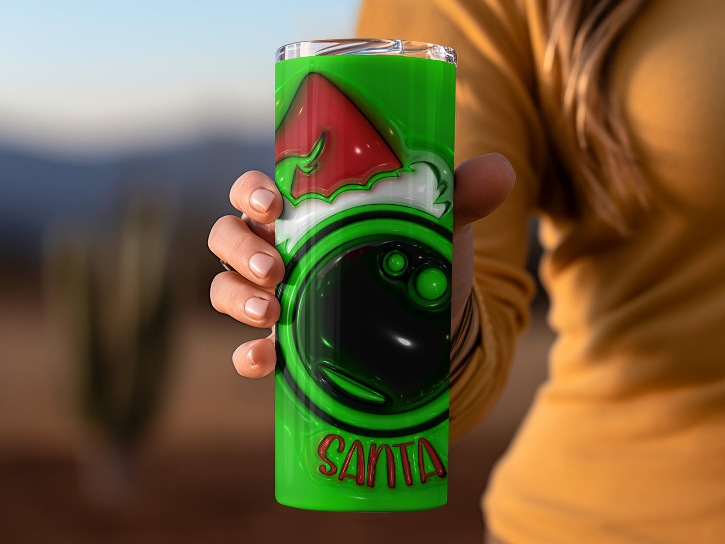 Green Santa Themed Tumbler Christmas Design Cup