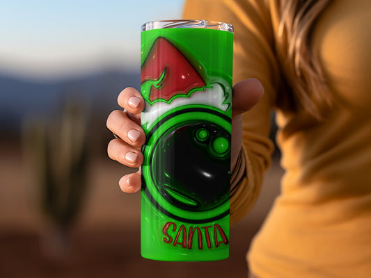 Green Santa Themed Tumbler Christmas Design Cup