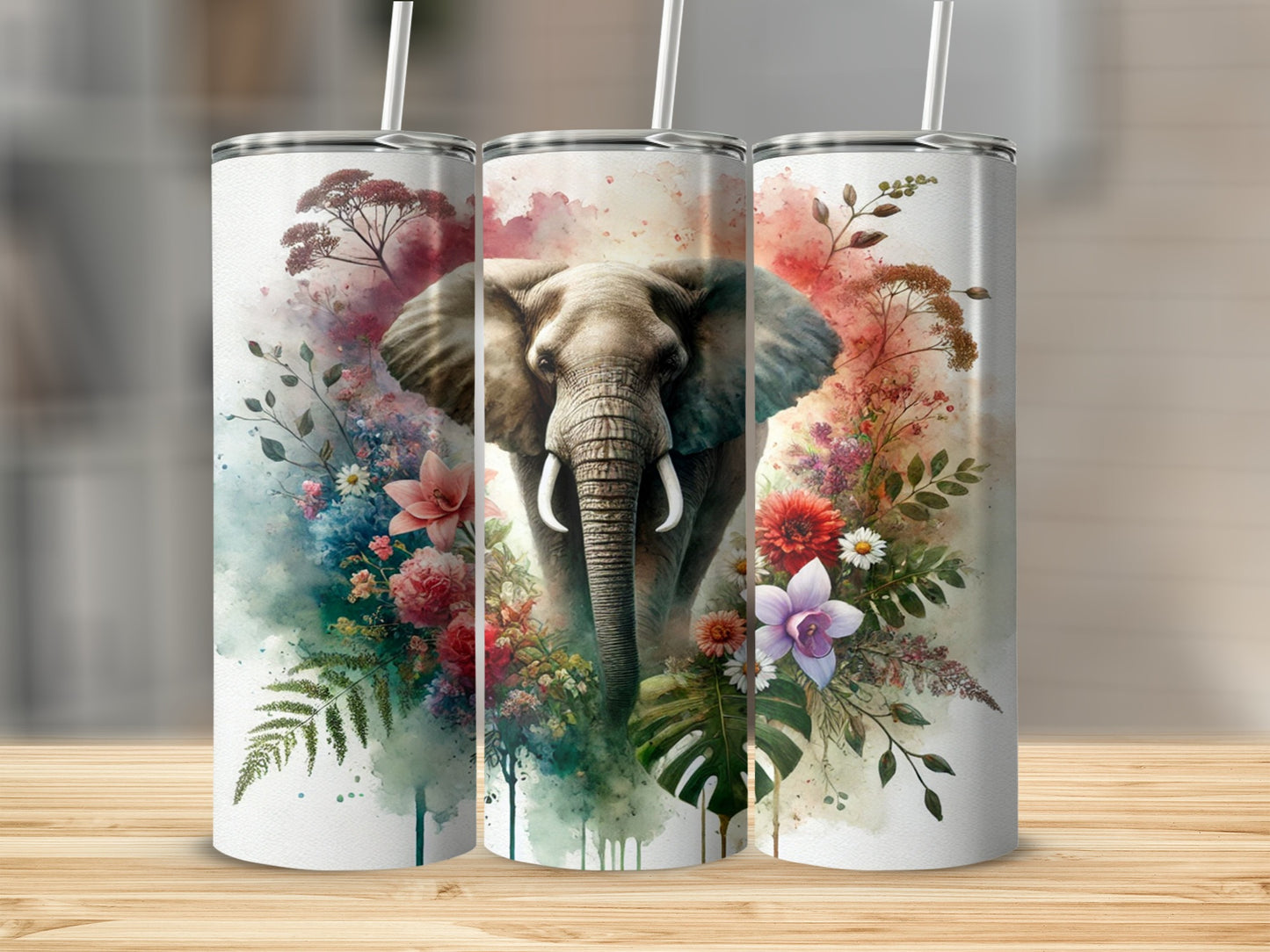 Elephant and Floral Art Design Tumbler Product