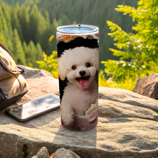 Happy White Fluffy Puppy Floral Design Insulated Tumbler product type