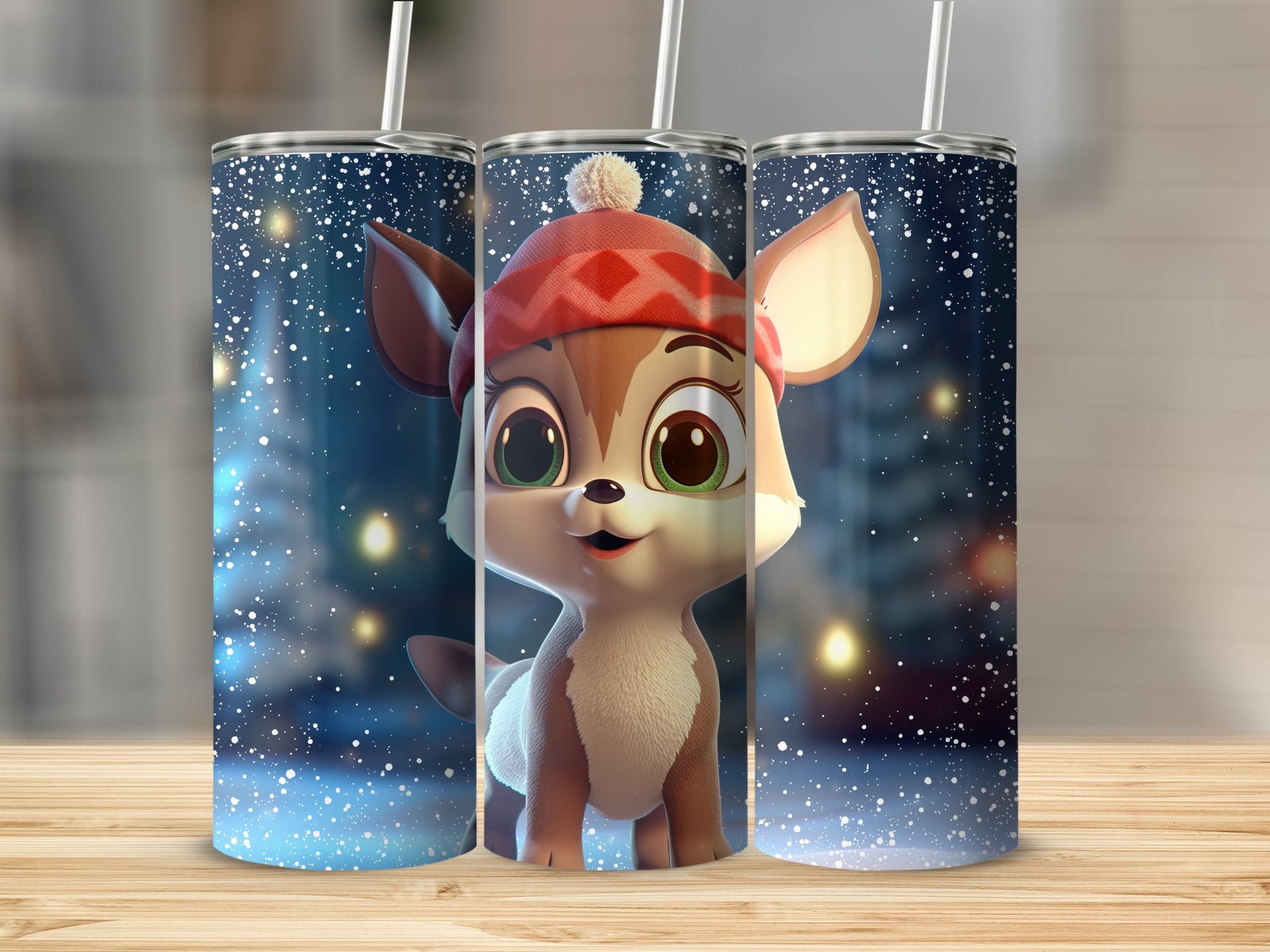 Cute Winter Deer with Red Hat Tumbler Christmas Magic