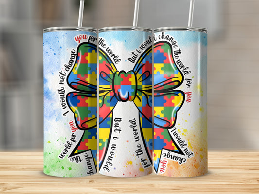 Autism Awareness Bow Colorful Tumbler Cup