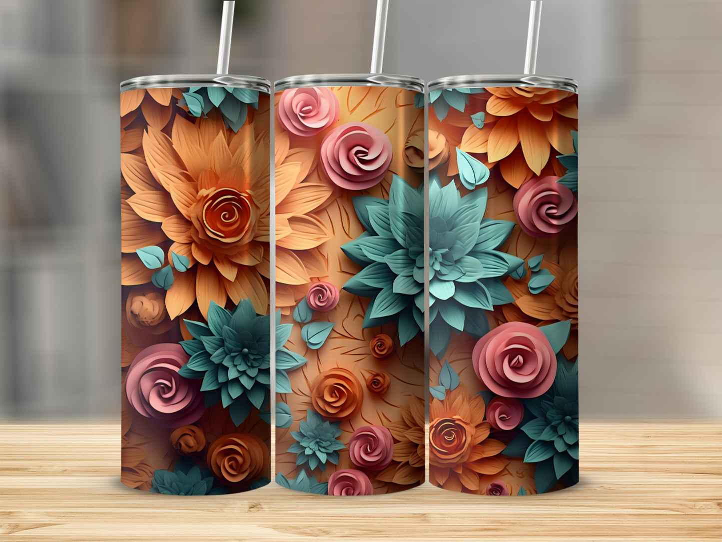 Colorful Floral Pattern Insulated Stainless Steel Tumbler
