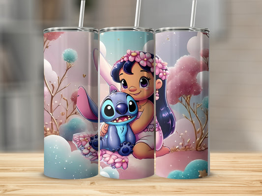 Cute Cartoon Girl and Blue Alien Tumbler Cup