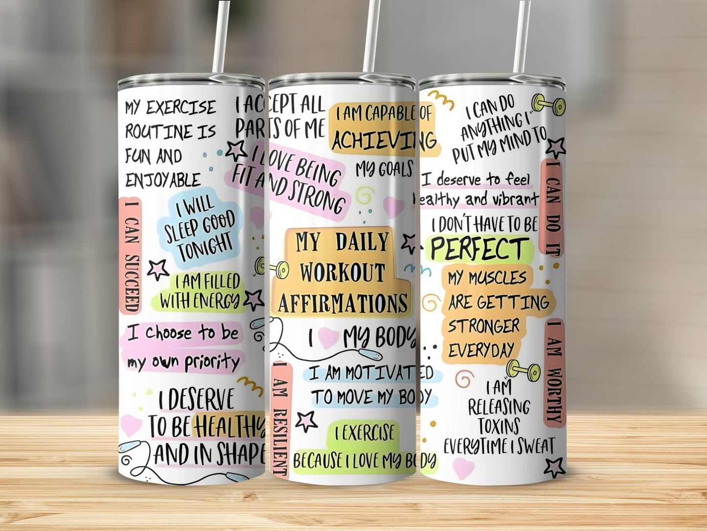 Motivational Daily Workout Affirmations Tumbler