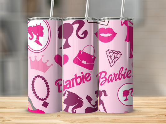 Barbie Silhouettes And Logos Pattern Light Pink Tumblers