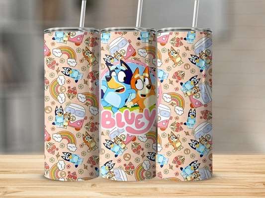 Bluey Cartoon Characters and Rainbows Tumbler Cup