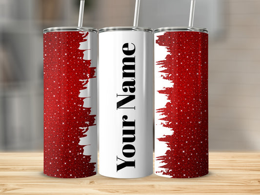 Custom Red Glitter Personalized Tumbler With Straw