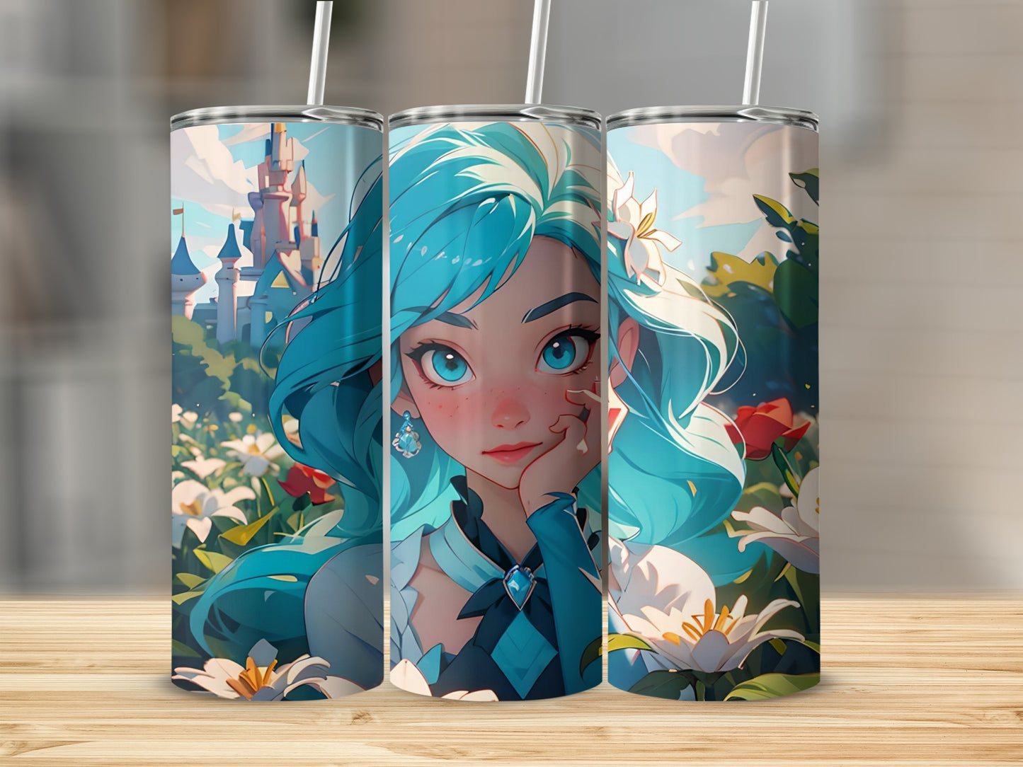 Fantasy Design Castle and Girl Themed Travel Tumbler