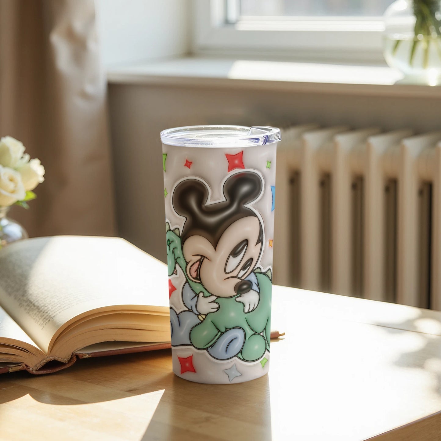 Cute Mickey Mouse and Dinosaur Design Tumbler