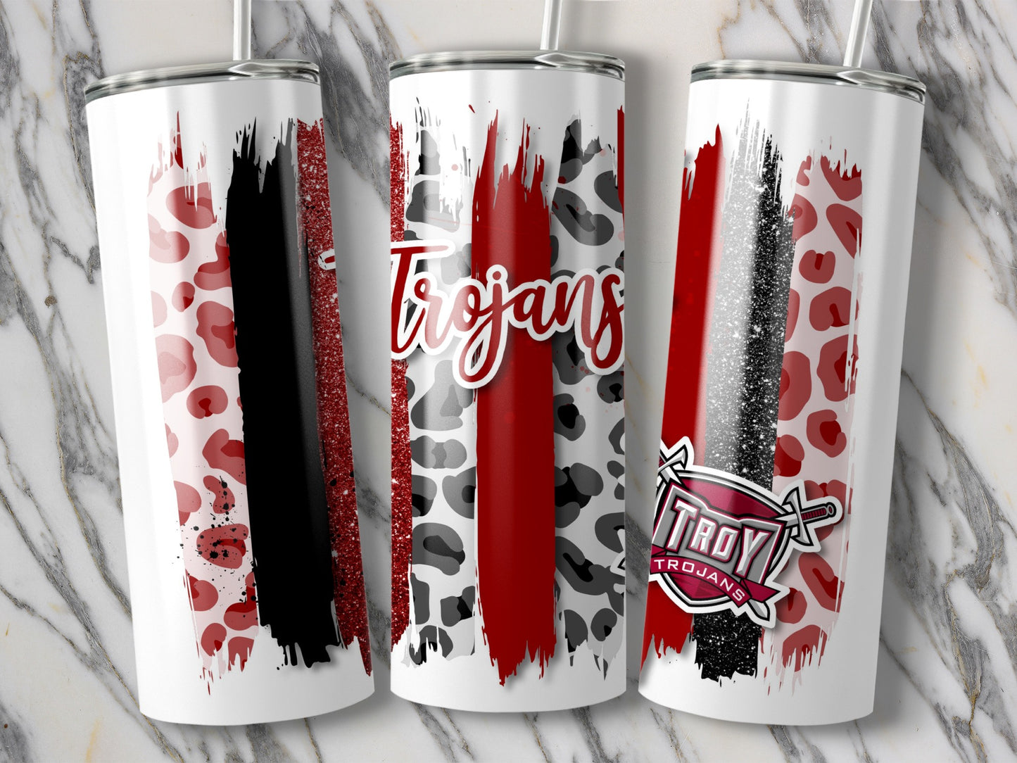 Trojans Red Leopard Strokes Troy Trojans School Spirit Tumblers