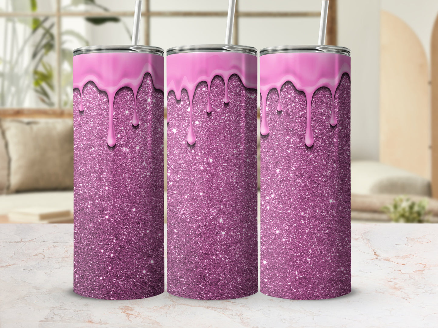 Sparkly Pink Glitter and Dripping Pink Tumblers
