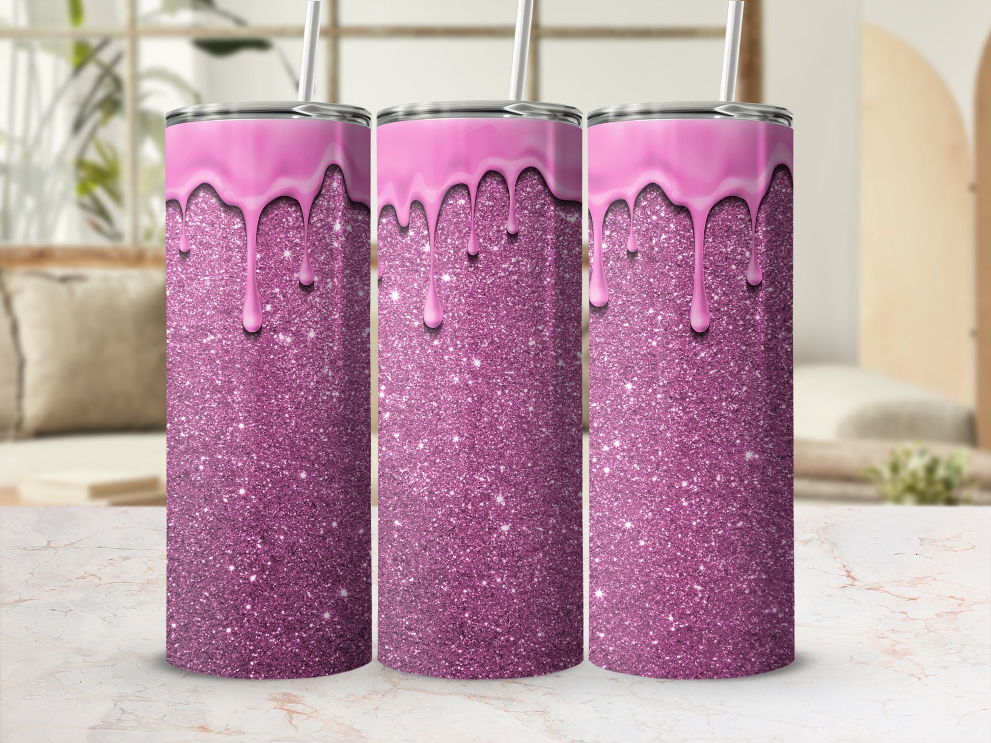 Sparkly Pink Glitter and Dripping Pink Tumblers