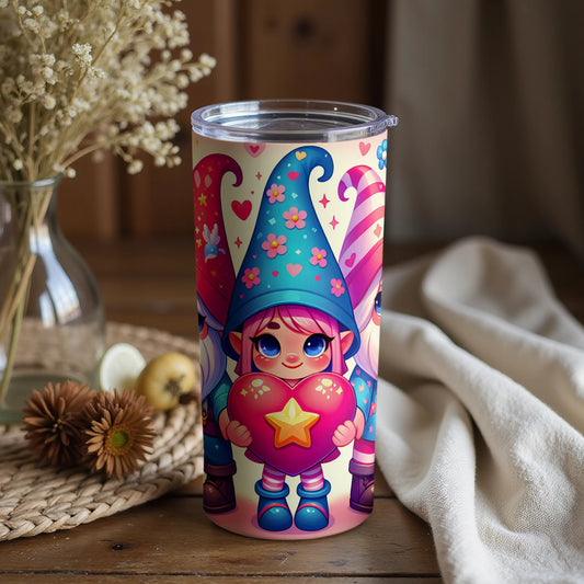 Adorable Gnome and Heart Pattern Insulated Tumbler