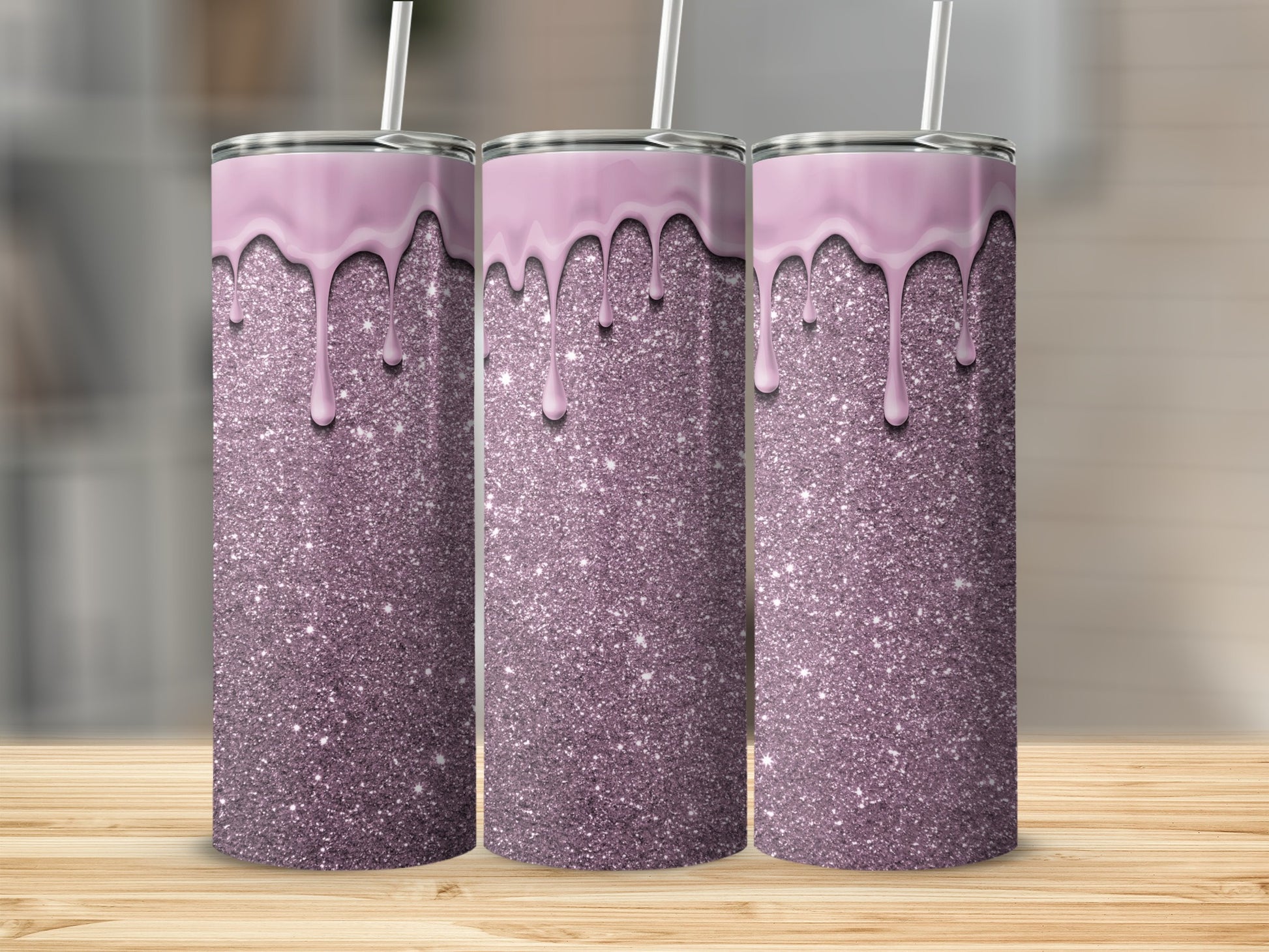 Sparkling Purple Glitter Tumbler with Dripping Design