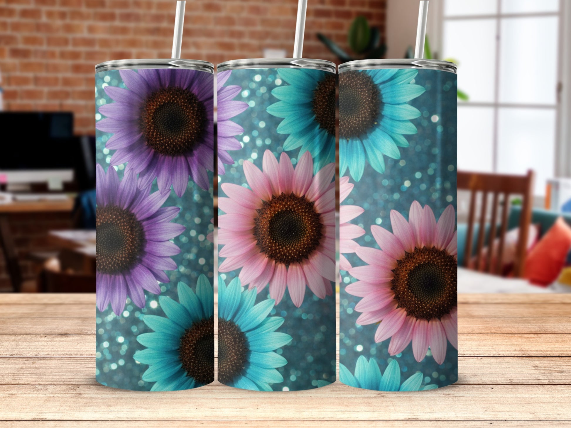 Vibrant Floral Sunflower Print Insulated Tumbler Product