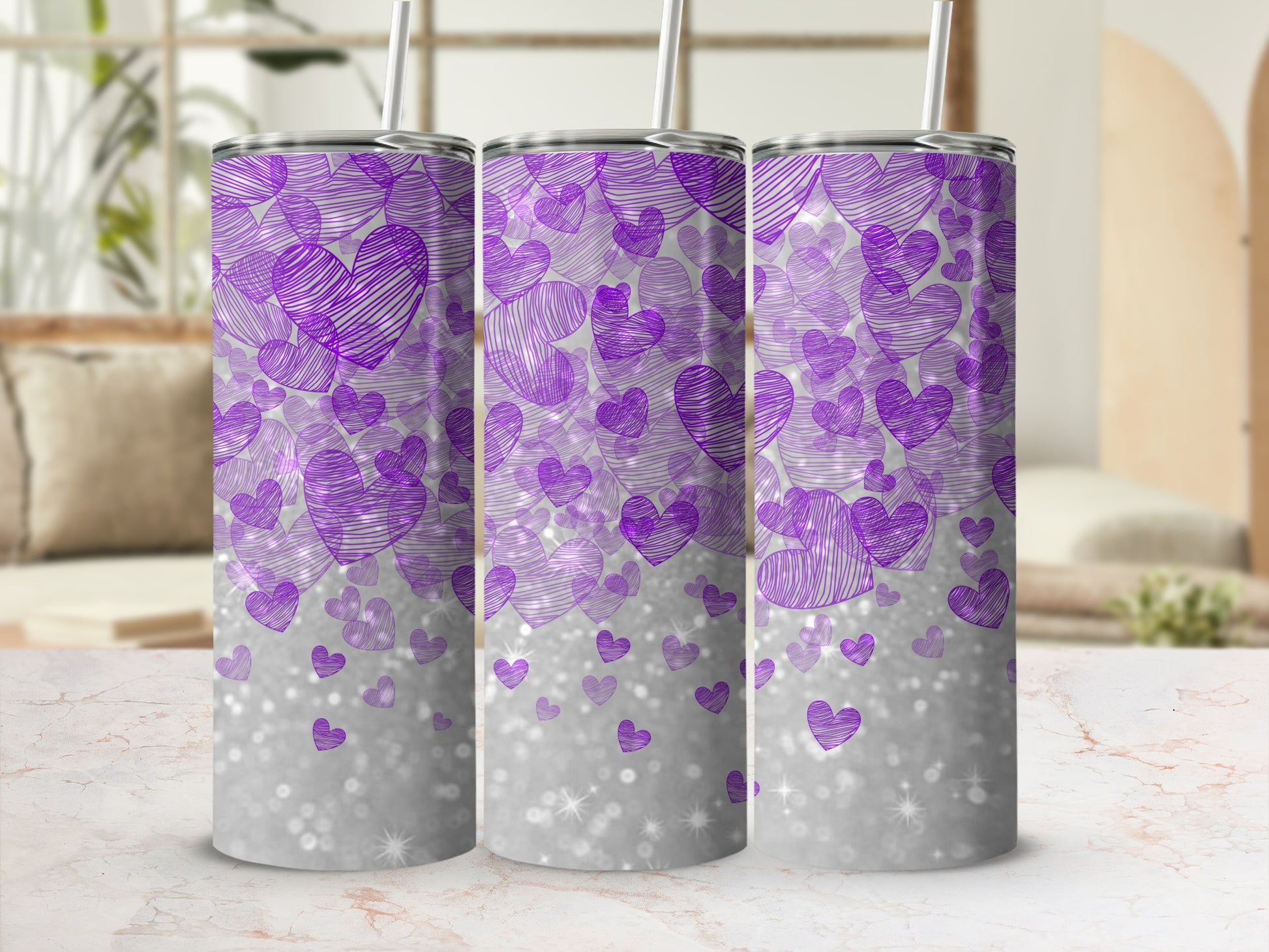 Purple Scribbled Hearts Glitter Tumbler product type