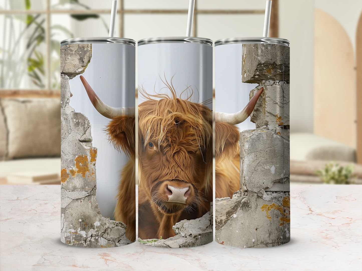 Highland Cow Peeking Broken Concrete Wall Tumbler product type