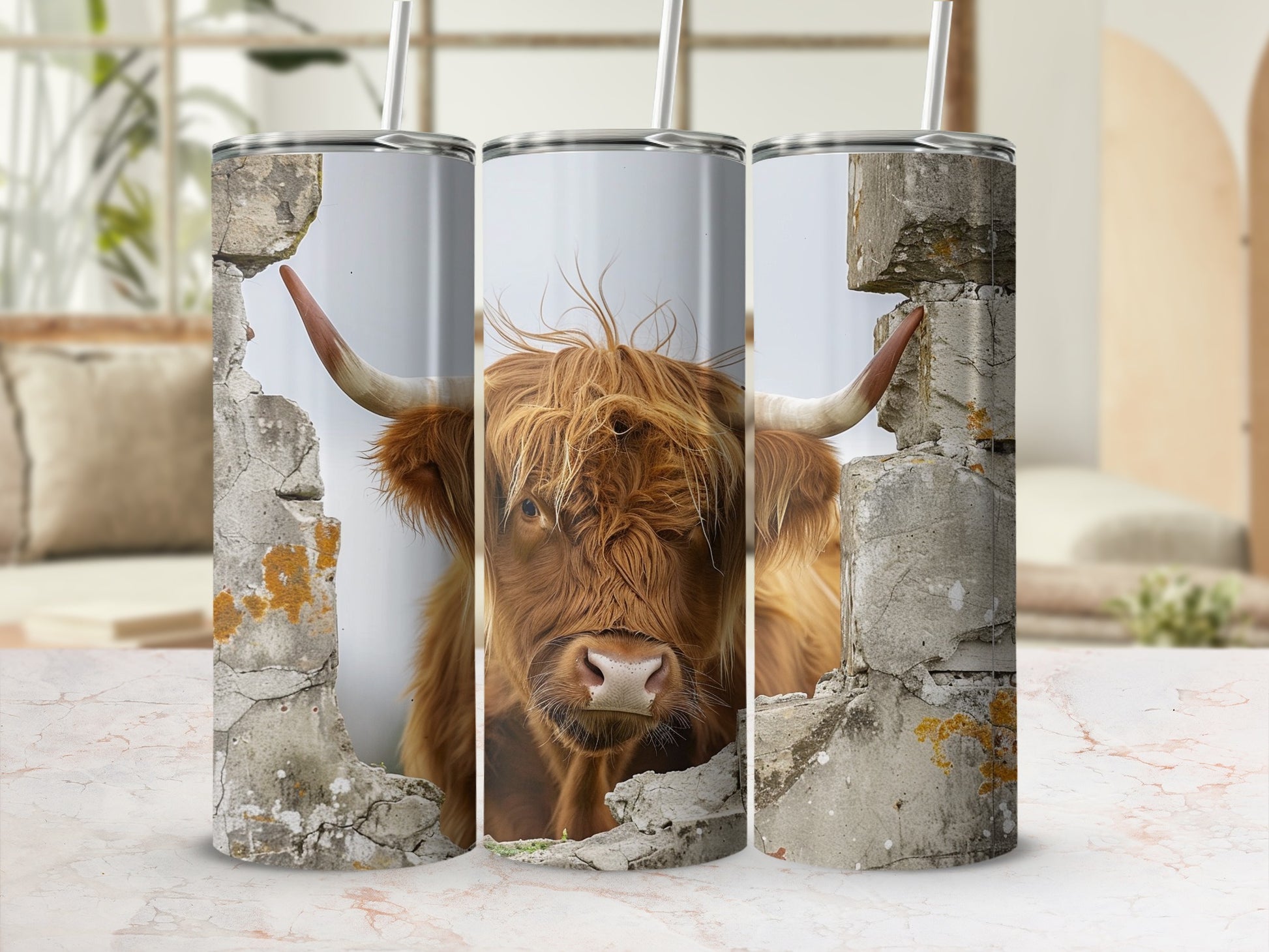 Highland Cow Peeking Broken Concrete Wall Tumbler product type