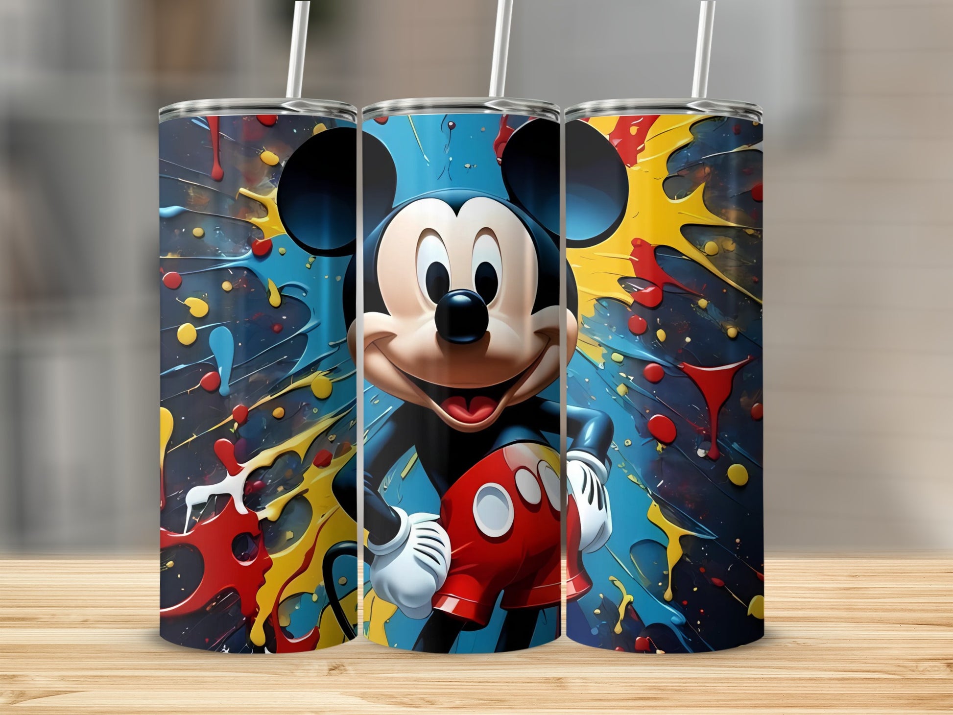 Colorful Mickey Mouse Design Tumbler with Straw