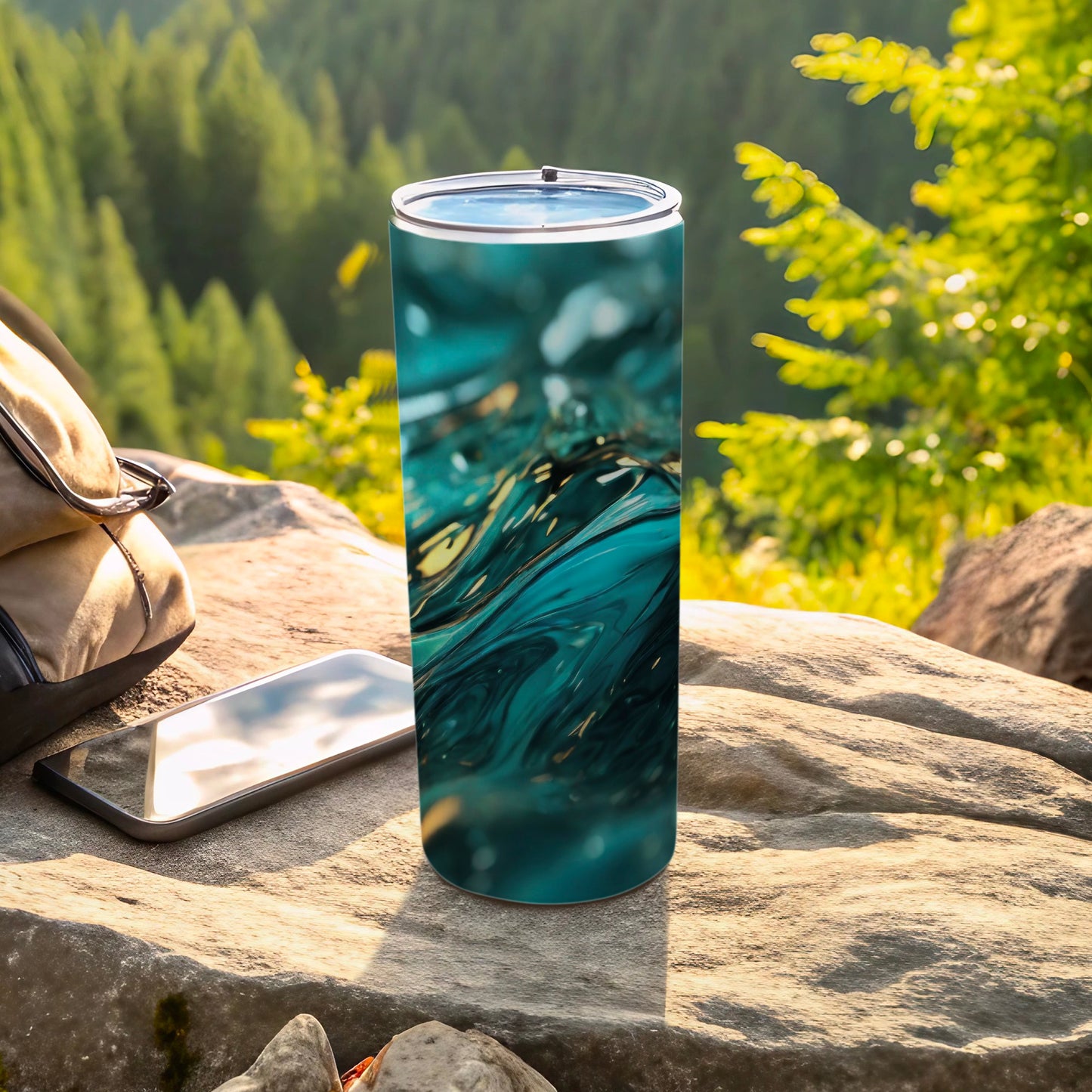 Teal Gold Abstract Liquid Wave Art Tumbler product type