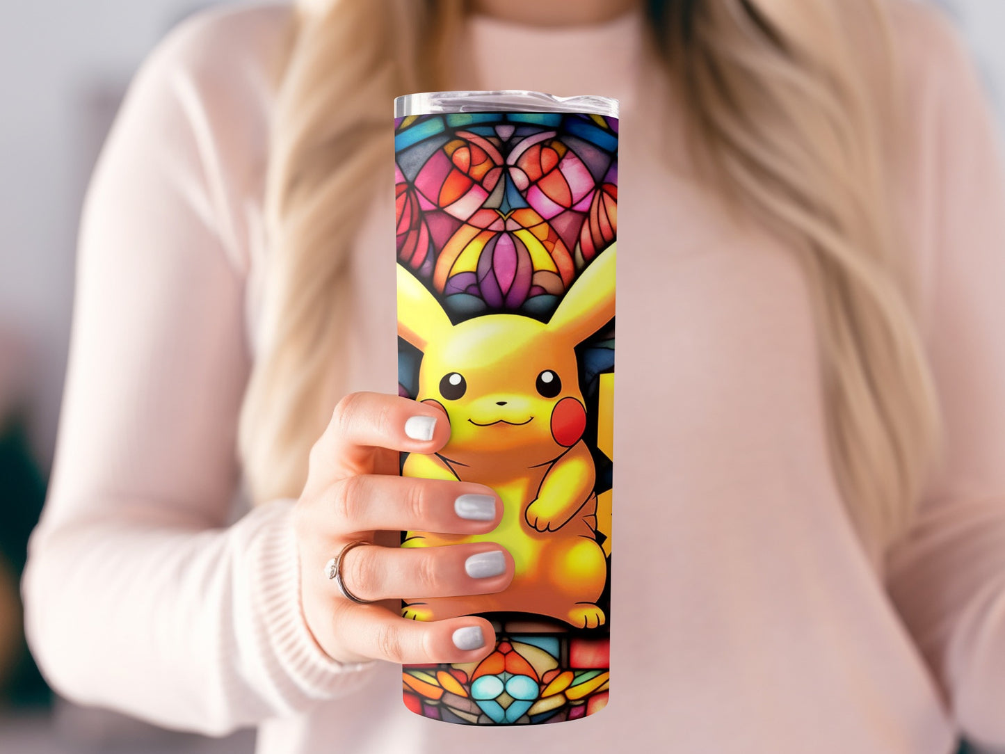 Pikachu Stained Glass Art Tumbler Custom Design
