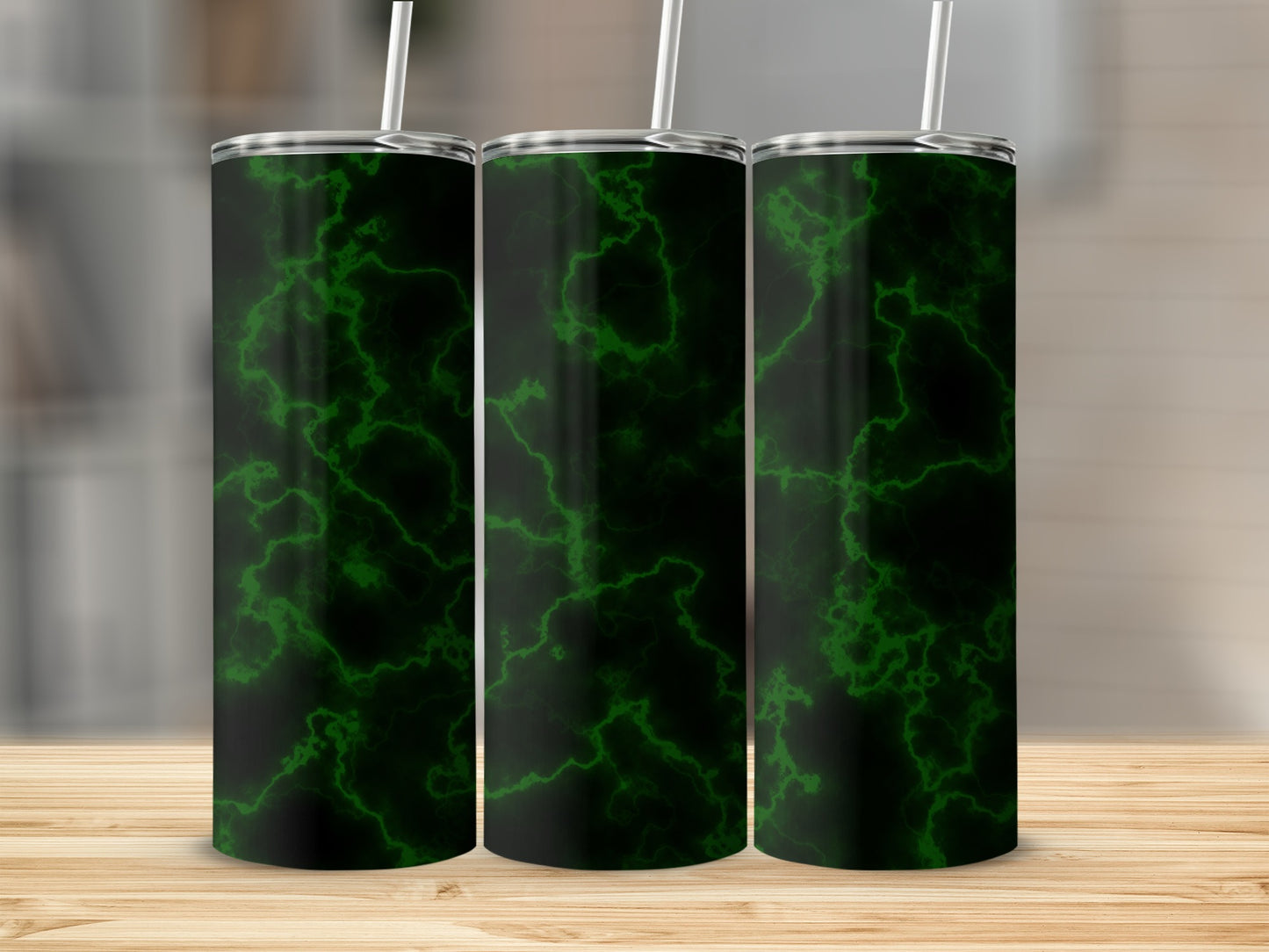 Green Electric Lightning Design on Dark Tumblers