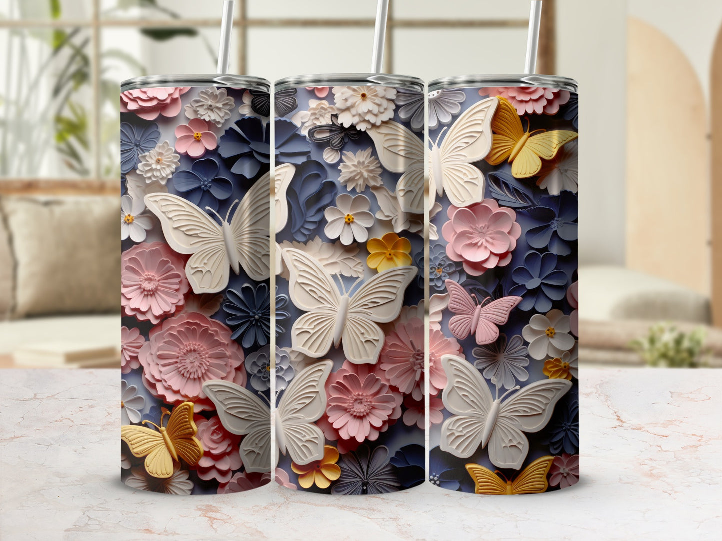 3D Embossed Butterflies Flowers Pastel Colors product type