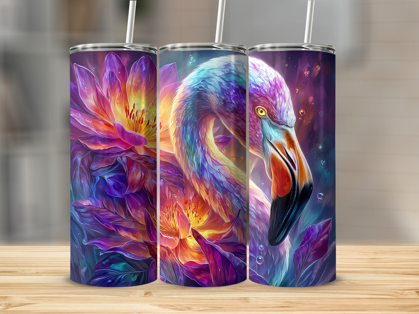 Stunning Floral and Flamingo Art Tumbler