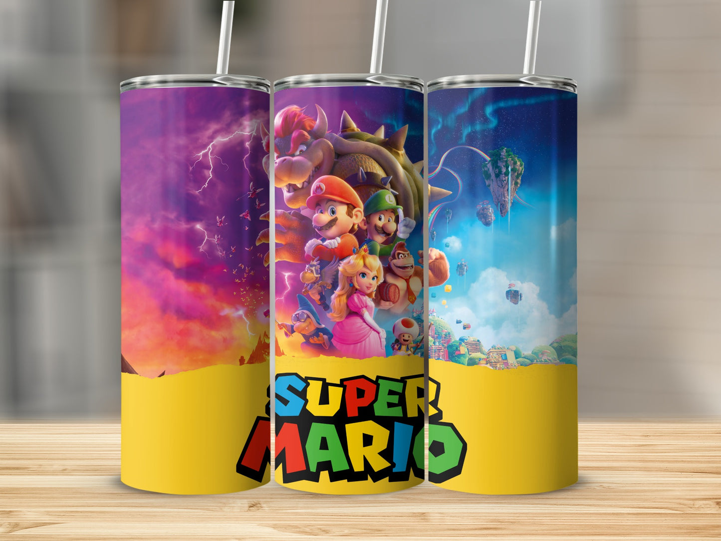 Super Mario Characters Design on Colorful Tumbler