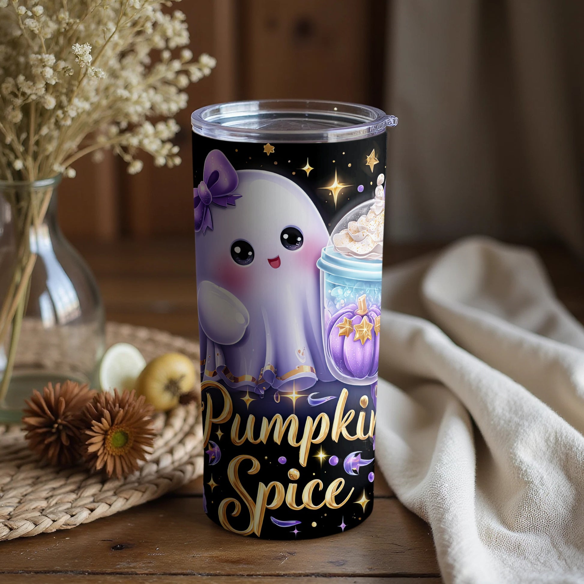 Cute Ghost Pumpkin Spice Themed Tumbler