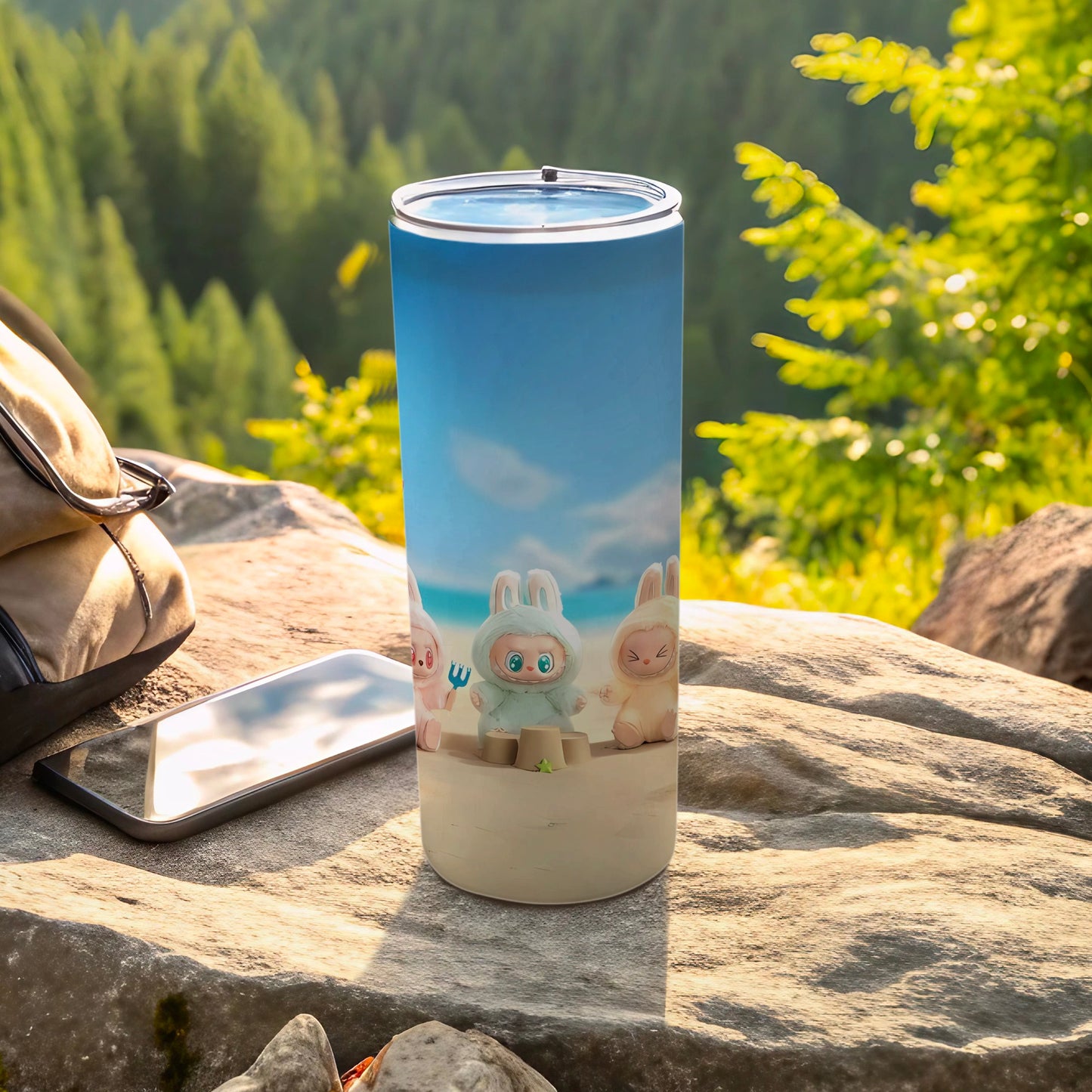 Cute Bunny Beach Scene Tumbler for Outdoor Adventures