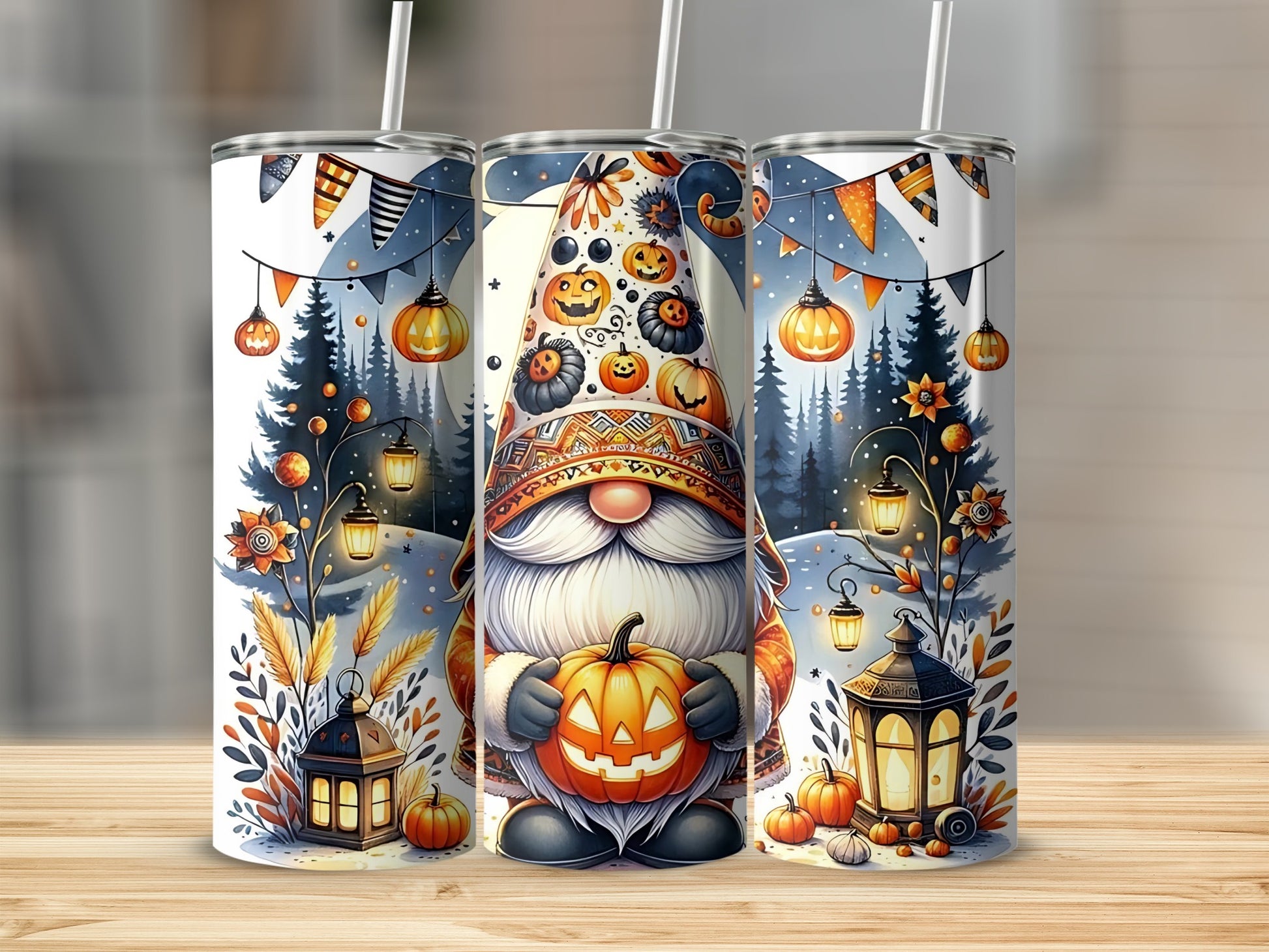 Cute Gnome and Pumpkin Halloween Tumbler Design