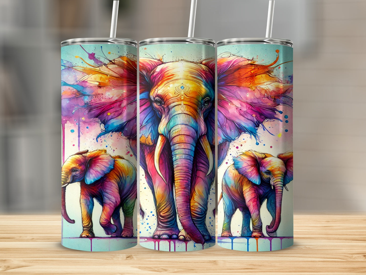 Colorful Artistic Elephant Design Tumbler Product