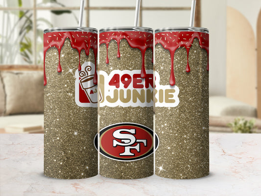 49ers Junkie Gold Glitter Drip Insulated Tumbler