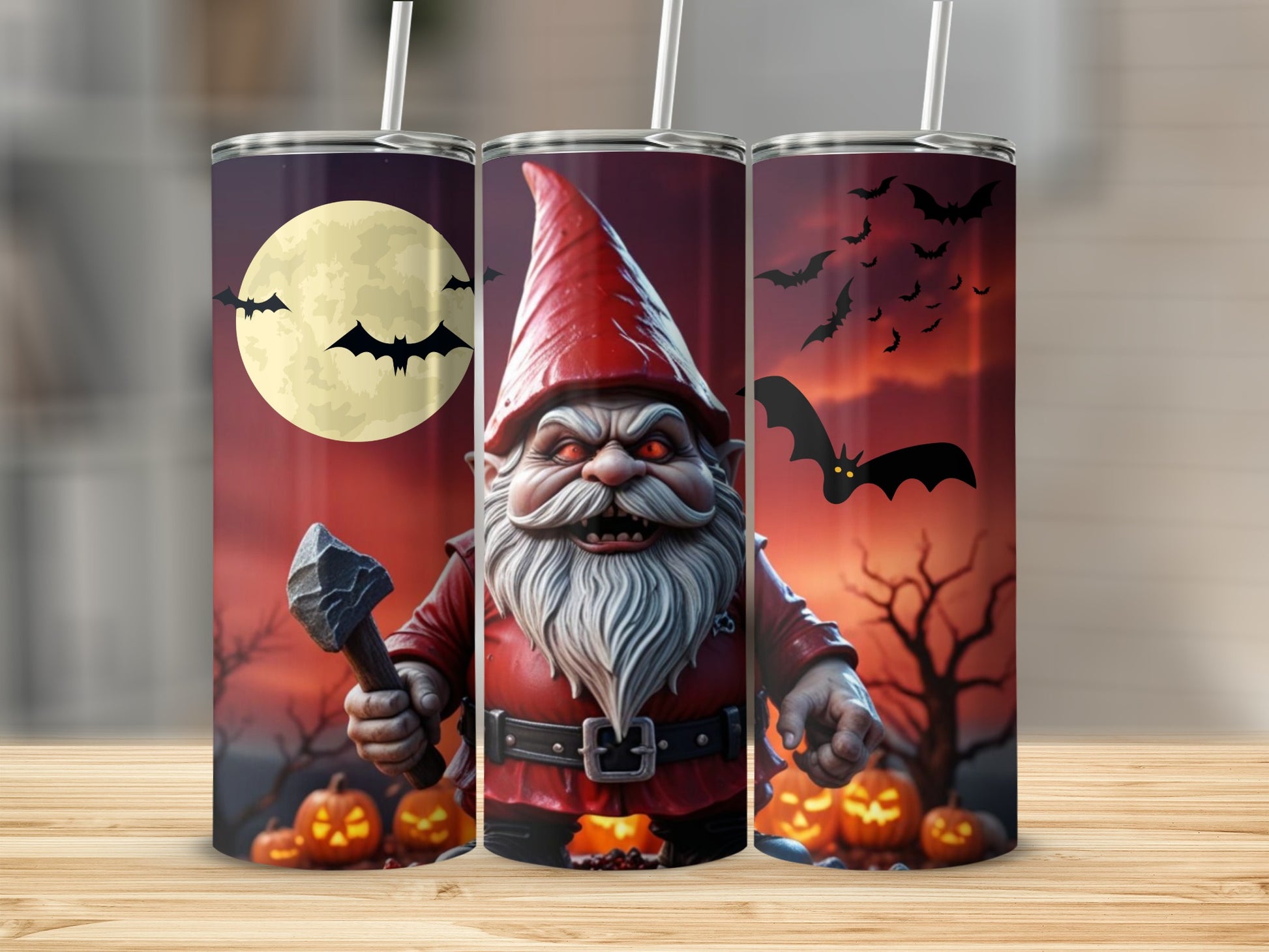 Halloween Gnome with Bats and Pumpkins Tumbler