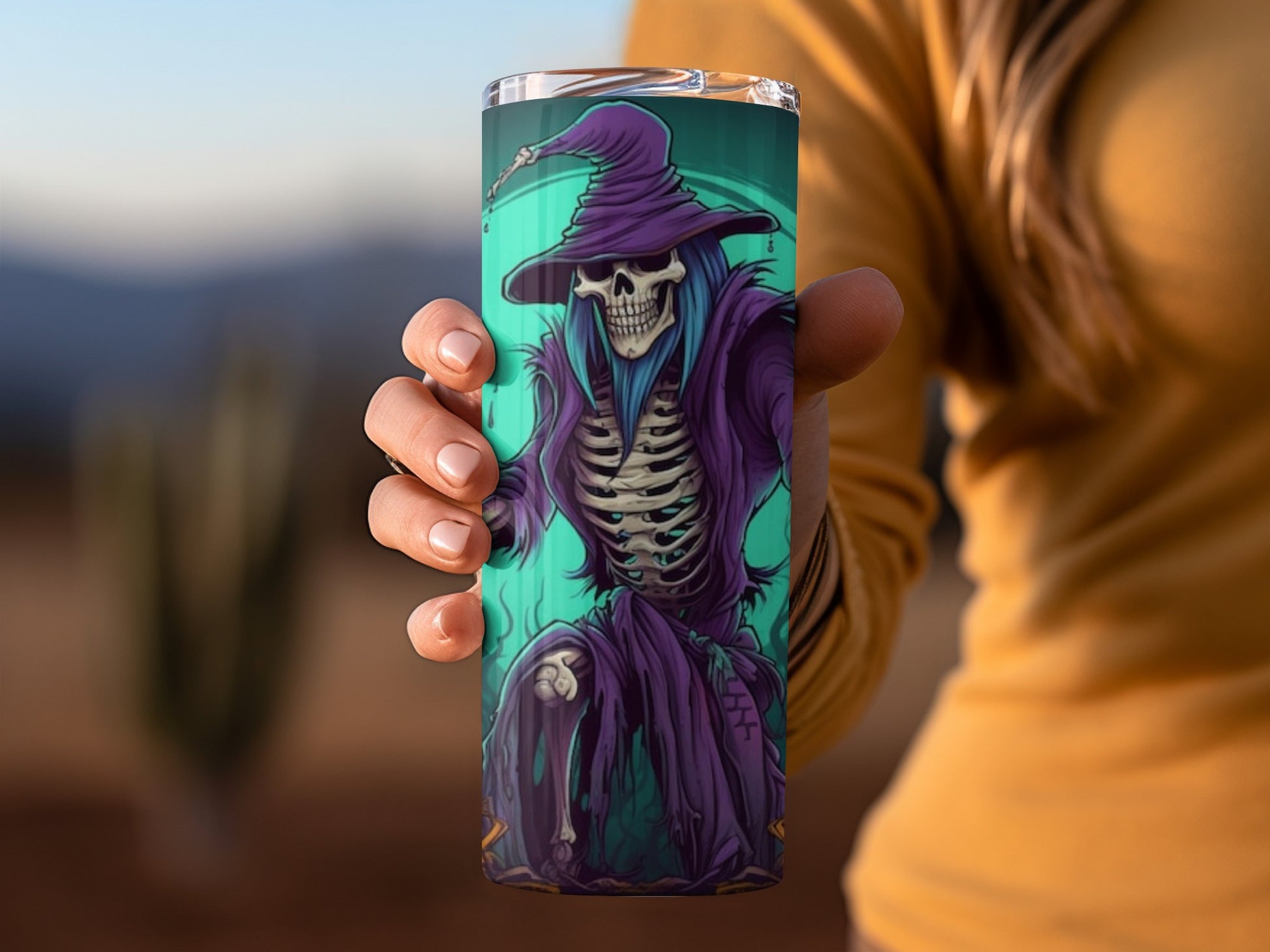Spooky Skeleton Witch Themed Travel Mug