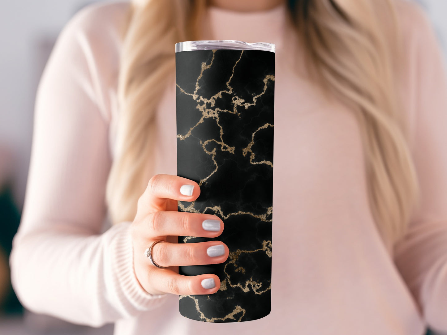 Black Marble with Golden Veins Sophisticated Design Tumblers