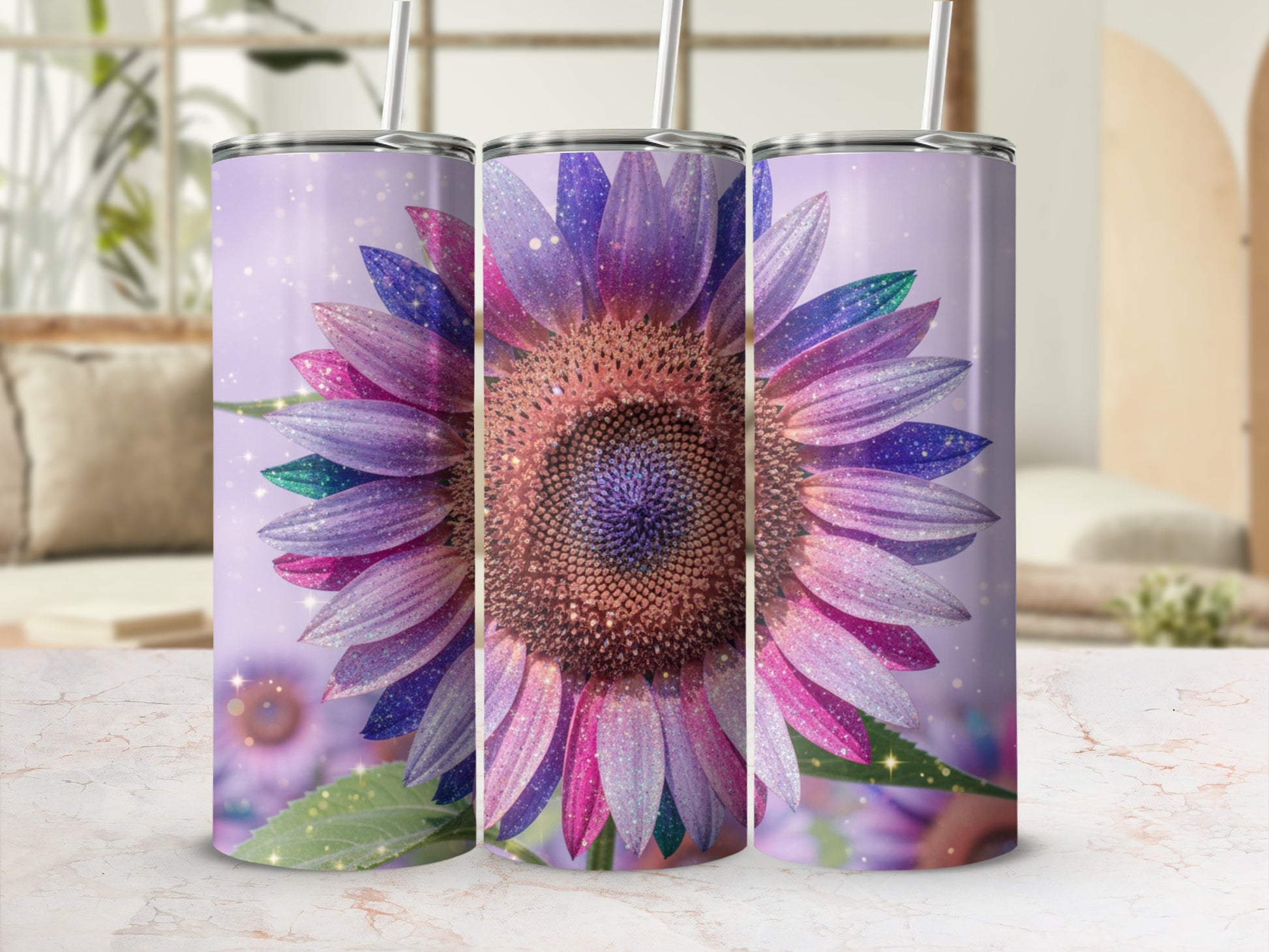 Glittery Purple Sunflower Tumbler Stunning Drinkware