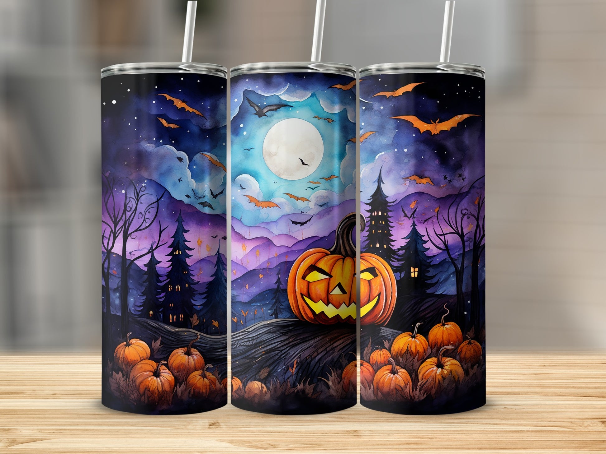Spooky Halloween Night Pumpkin Design Tumbler