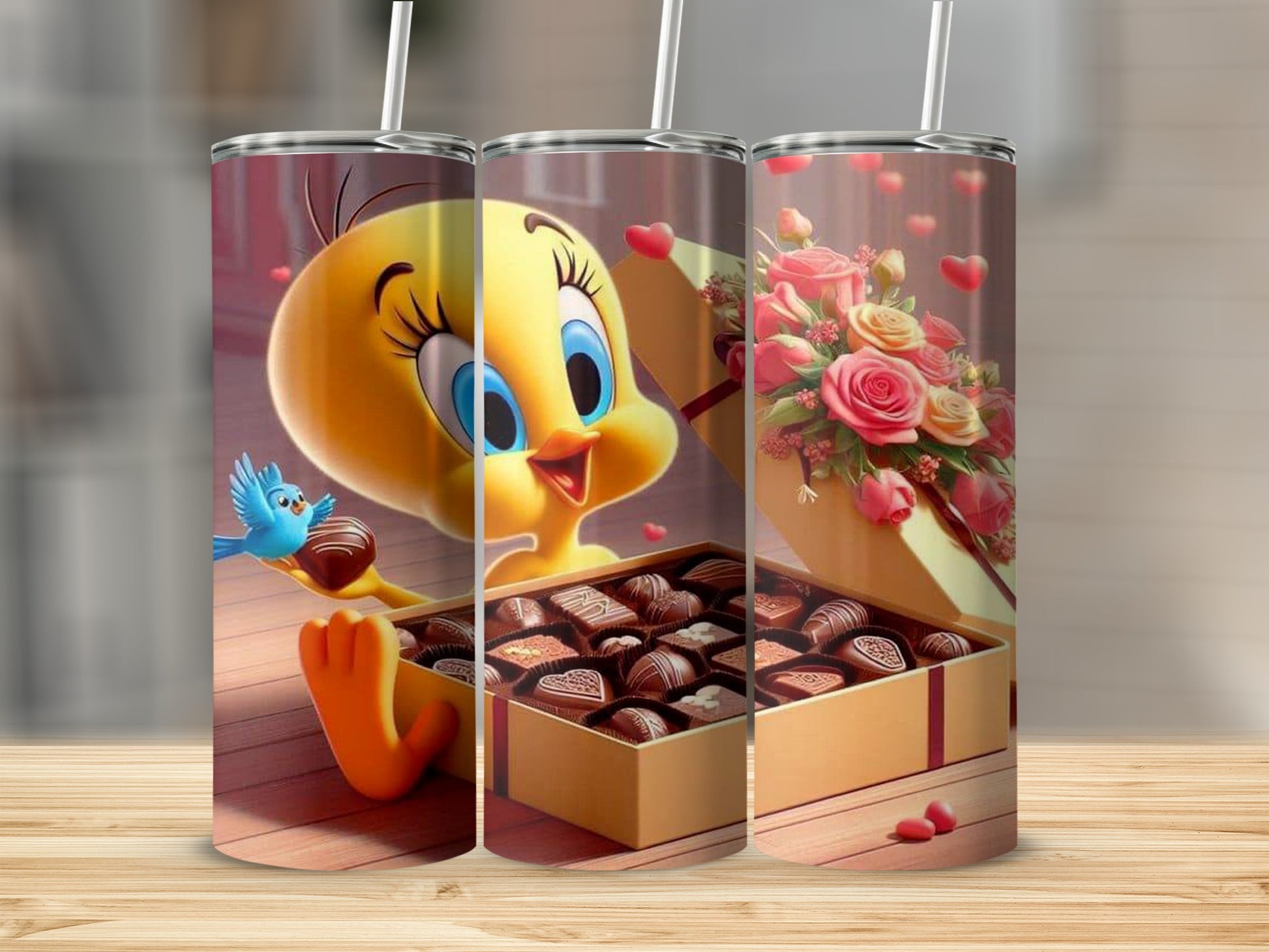 Tweety Bird with Chocolates and Flowers Tumbler