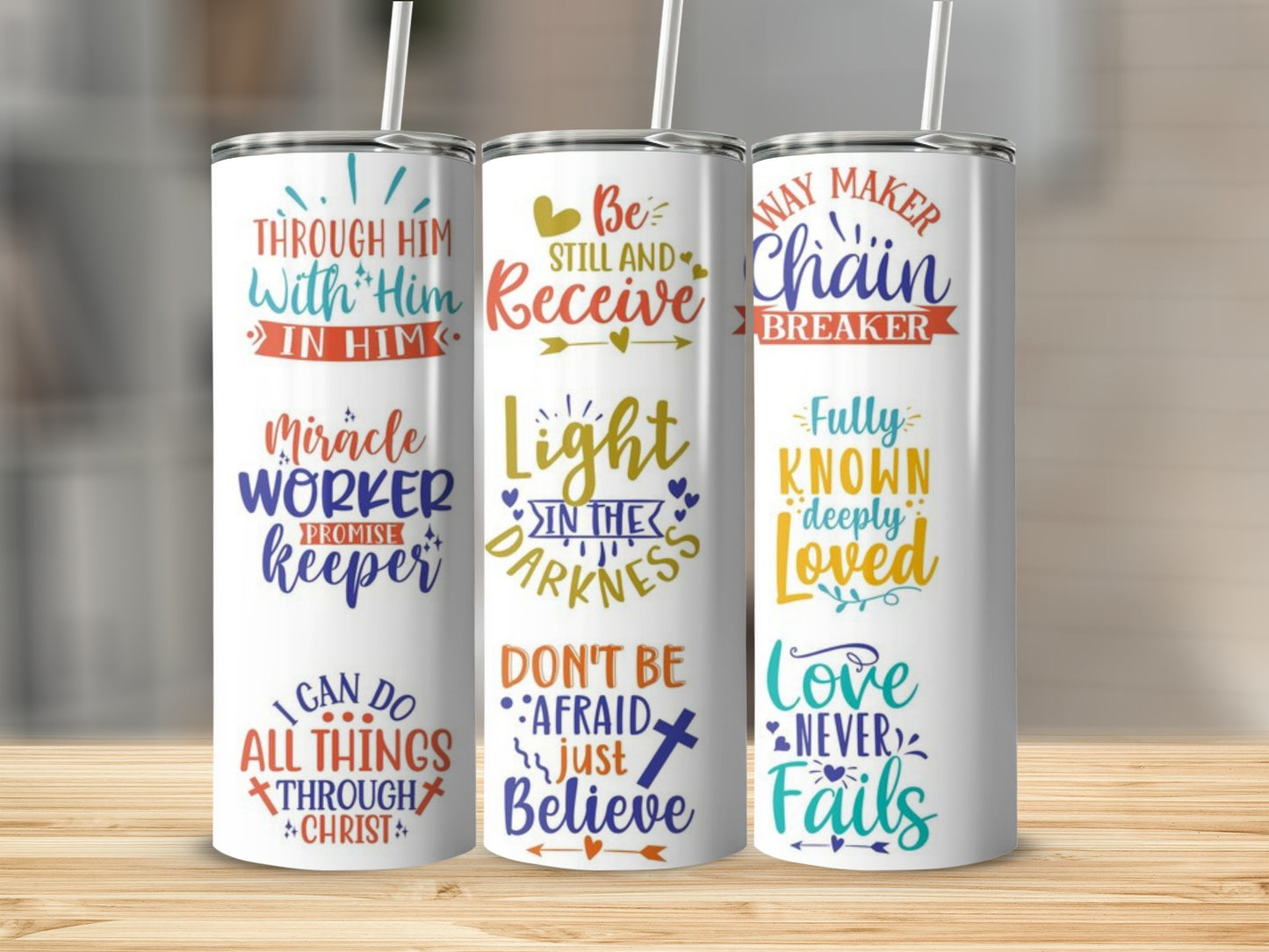 Inspirational Quotes Tumblers with Colorful Text Designs