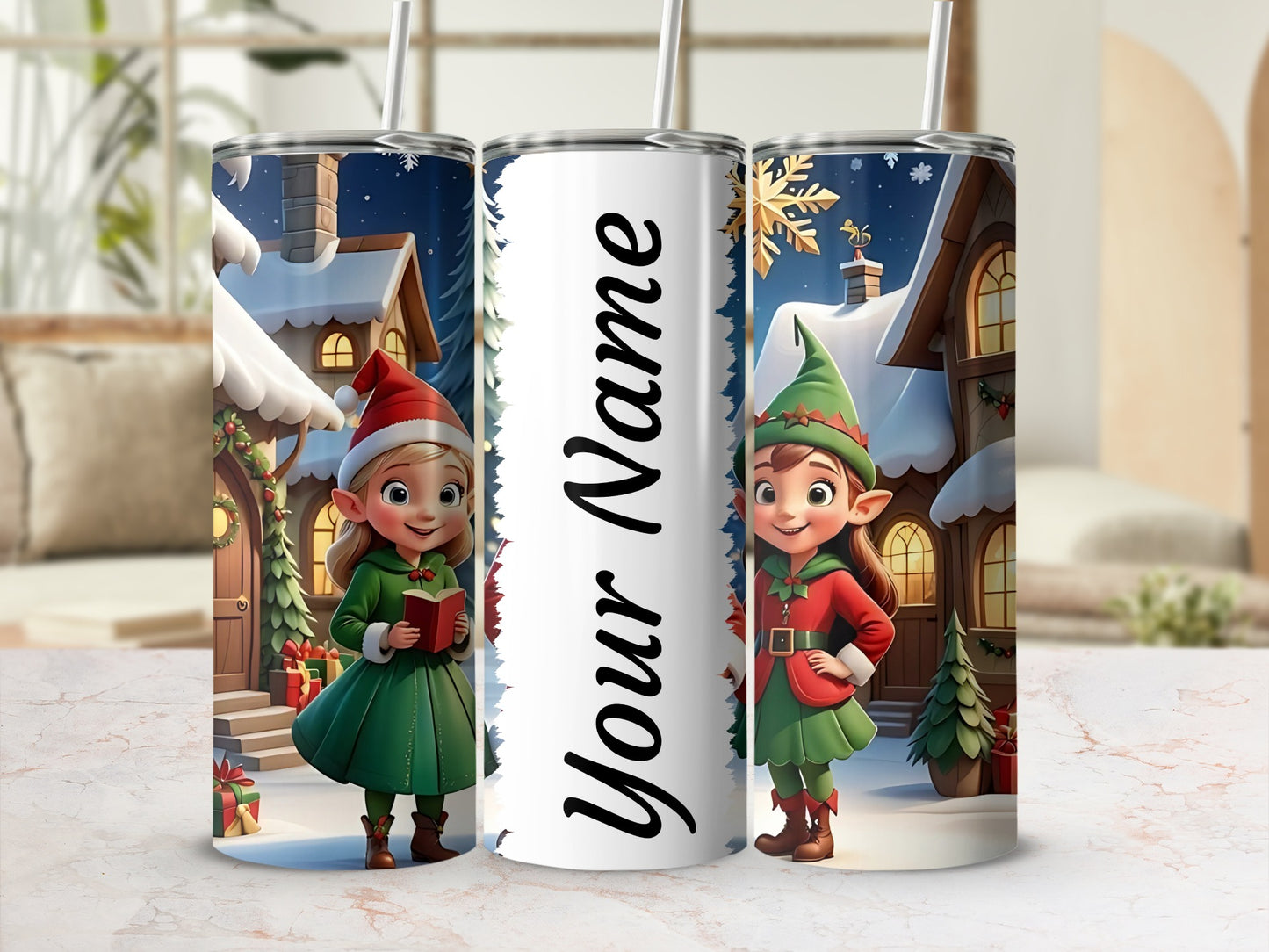 Personalized Christmas Elf Design Tumbler