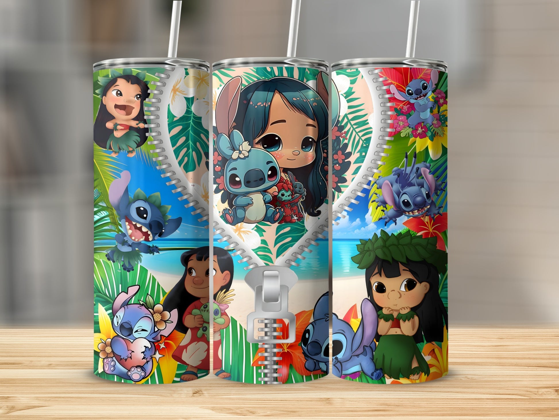 Cute Cartoon Characters Tropical Themed Tumbler Cup